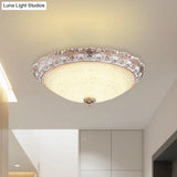 Traditional White Glass Led Flush Mount With Carved Trim – Bowl - Shaped Bedroom Beige Flushmount