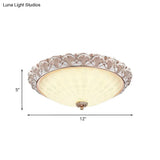Traditional White Glass Led Flush Mount With Carved Trim – Bowl - Shaped Bedroom Beige Flushmount