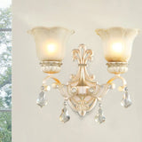 Traditional White Glass Wall Mount Sconce Light With Crystal Drop - 1/2 Lights For Hallways 2 /