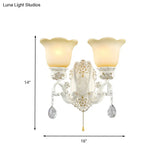 Traditional White Glass Wall Sconce Light With Scalloped Design - 1/2 Lights And Ivory Resin