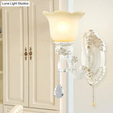 Traditional White Glass Wall Sconce Light With Scalloped Design - 1/2 Lights And Ivory Resin