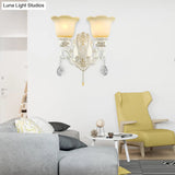 Traditional White Glass Wall Sconce Light With Scalloped Design - 1/2 Lights And Ivory Resin