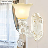 Traditional White Glass Wall Sconce Light With Scalloped Design - 1/2 Lights And Ivory Resin