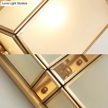 Traditional White Glass Wall Sconce With Brass Rectangle Frame - 1/2 Heads Lighting For Living Room