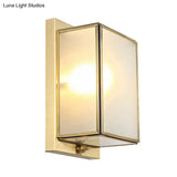 Traditional White Glass Wall Sconce With Brass Rectangle Frame - 1/2 Heads Lighting For Living Room