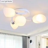 Traditional White Oval Semi Flush Light With Frosted Glass For Living Room - 4/6/8 Lights