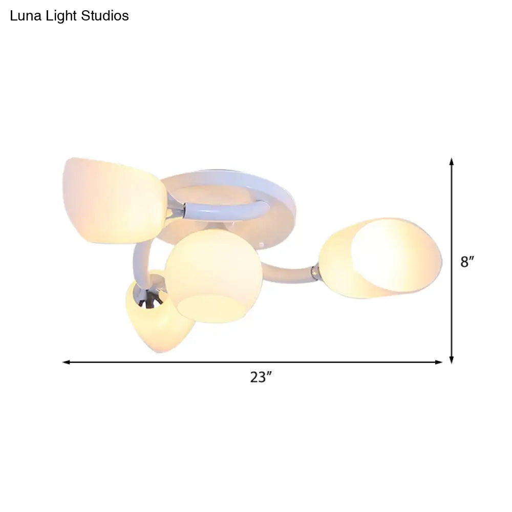 Traditional White Oval Semi Flush Light With Frosted Glass For Living Room - 4/6/8 Lights