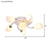Traditional White Oval Semi Flush Light With Frosted Glass For Living Room - 4/6/8 Lights