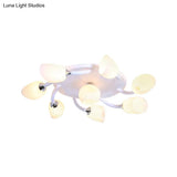 Traditional White Oval Semi Flush Light With Frosted Glass For Living Room - 4/6/8 Lights