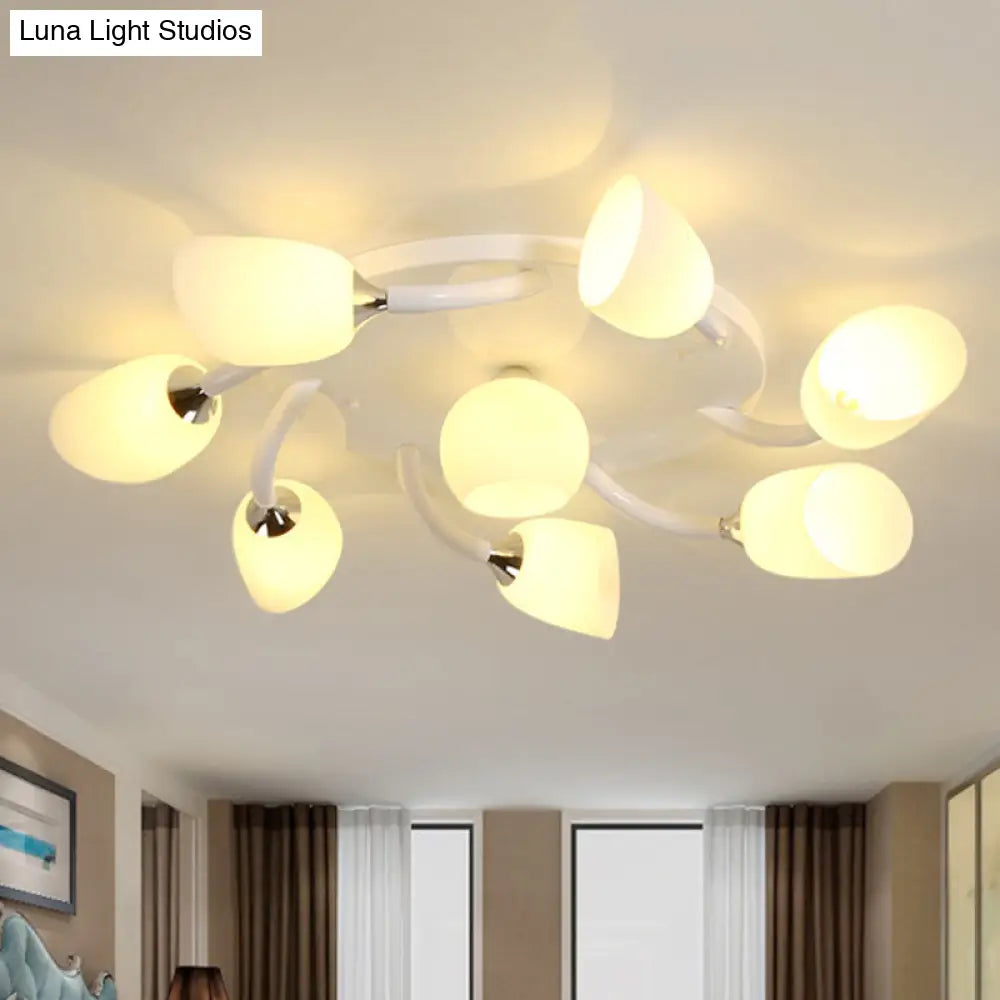 Traditional White Oval Semi Flush Light With Frosted Glass For Living Room - 4/6/8 Lights