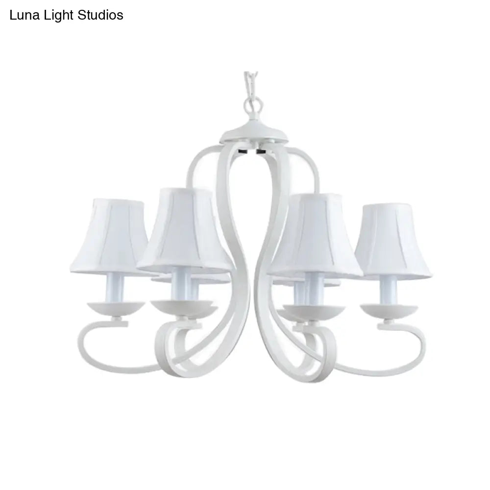 Traditional White Scalloped Chandelier - 3/6/8 Light Fabric Hanging Pendant For Living Room