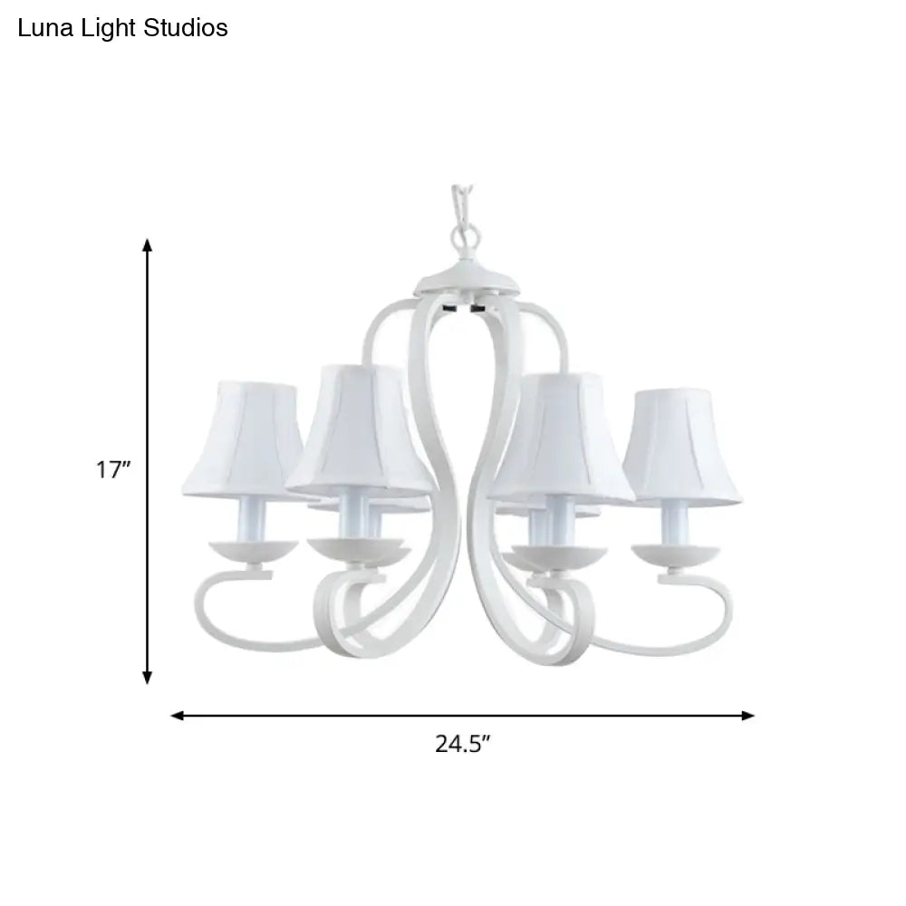 Traditional White Scalloped Chandelier - 3/6/8 Light Fabric Hanging Pendant For Living Room