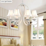 Traditional White Scalloped Chandelier - 3/6/8 Light Fabric Hanging Pendant For Living Room