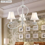 Traditional White Scalloped Chandelier - 3/6/8 Light Fabric Hanging Pendant For Living Room