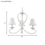 Traditional White Scalloped Chandelier - 3/6/8 Light Fabric Hanging Pendant For Living Room