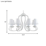 Traditional White Scalloped Chandelier - 3/6/8 Light Fabric Hanging Pendant For Living Room