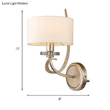 Traditional White Wall Sconce With Fabric Shade - Drum Style