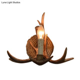Traditional White/Wood Resin Corridor Wall Lamp With Exposed Bulb - 1 Light Sconce Fixture