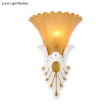 Traditional White/Yellow Glass Bedside Wall Light Sconce With Diamond Accent
