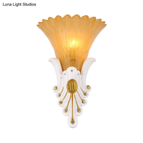 Traditional White/Yellow Glass Bedside Wall Light Sconce With Diamond Accent