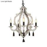 Traditional Wood Ceiling Light: 5-Light Dark/Wood/White Lantern Chandelier For Bedroom
