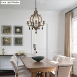 Traditional Wood Ceiling Light: 5-Light Dark/Wood/White Lantern Chandelier For Bedroom