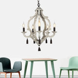 Traditional Wood Ceiling Light: 5-Light Dark/Wood/White Lantern Chandelier For Bedroom White