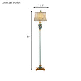 Traditional Wood Floor Lamp: Green Patterned Vase Stand With Bell Fabric Shade