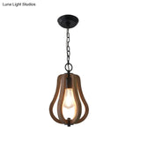 Traditional Wood Geometric Cage Pendant Light For Living Room