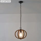 Traditional Wood Geometric Cage Pendant Light For Living Room