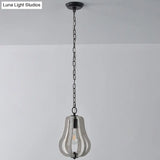 Traditional Wood Geometric Cage Pendant Light For Living Room