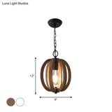 Traditional Wood Geometric Cage Pendant Light For Living Room