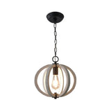 Traditional Wood Geometric Cage Pendant Light For Living Room White / A