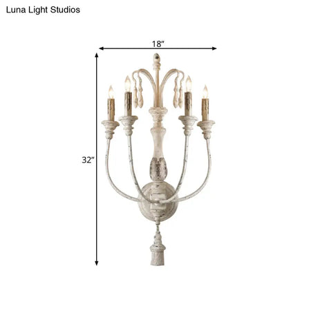 Traditional Wood Wall Sconce With 3/4 Candlestick Lights In Grey/White