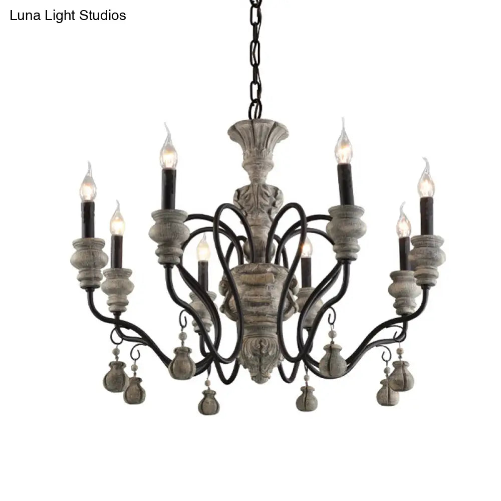 Traditional Wooden Candelabra Ceiling Chandelier For Dining Room With Curved Rustic Arm