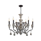 Traditional Wooden Candelabra Ceiling Chandelier For Dining Room With Curved Rustic Arm 6 / Rust
