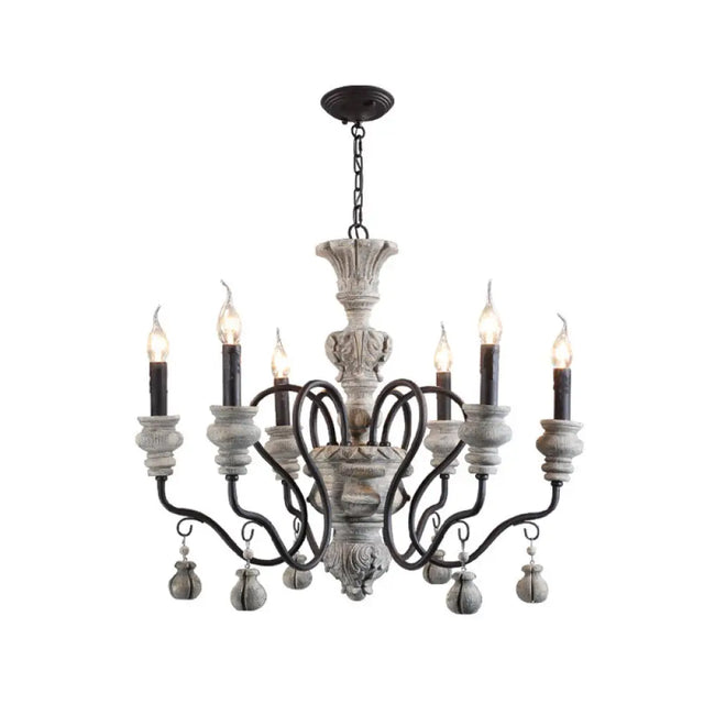 Traditional Wooden Candelabra Ceiling Chandelier For Dining Room With Curved Rustic Arm 6 / Rust