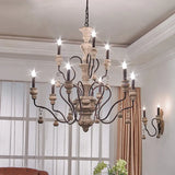 Traditional Wooden Candelabra Ceiling Chandelier For Dining Room With Curved Rustic Arm 9 / Rust
