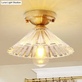 Traditionary Ribbed Glass Semi Flush Ceiling Light Fixture In Brass - Ideal For Bedroom