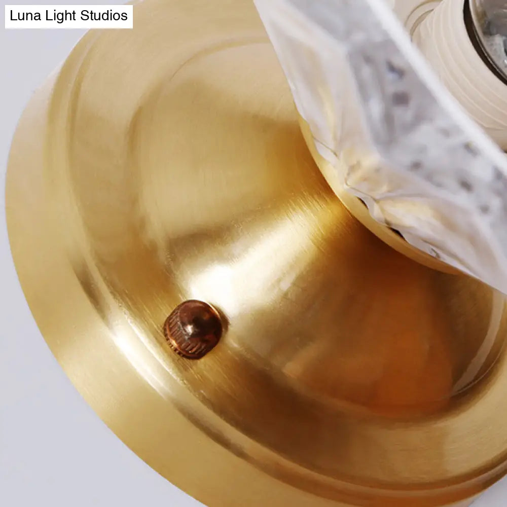 Traditionary Ribbed Glass Semi Flush Ceiling Light Fixture In Brass - Ideal For Bedroom