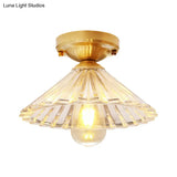 Traditionary Ribbed Glass Semi Flush Ceiling Light Fixture In Brass - Ideal For Bedroom