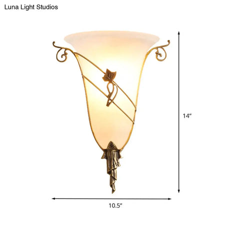 Traditionary White Glass Wall Mounted Brass Bell Sconce: 1-Head Lighting For Living Room