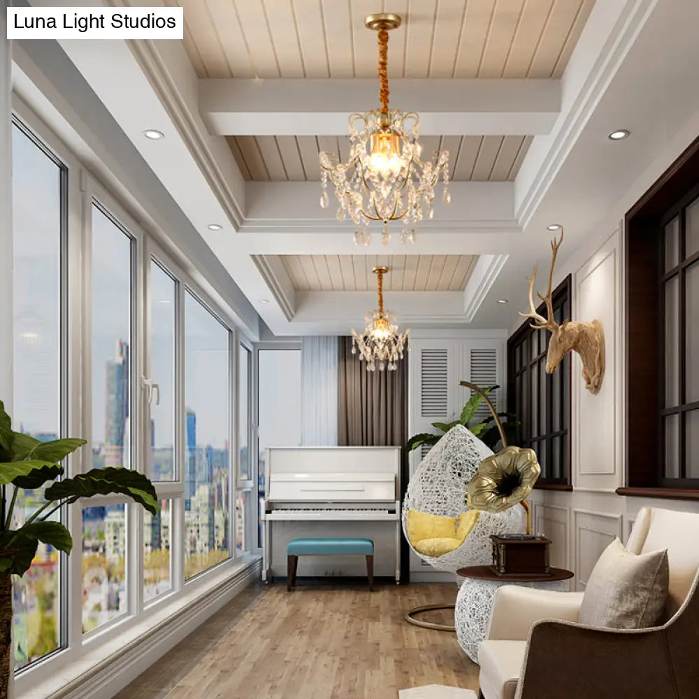 Transitional 3-Light Gold Ceiling Pendant Chandelier With Crystal Draping