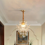 Transitional 3-Light Gold Ceiling Pendant Chandelier With Crystal Draping