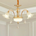Transitional Ruffled Glass Chandelier Light For Living Room - Hanging Ceiling Fixture 3 / Gold