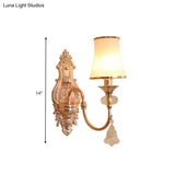 Translucent Crystal Gold Flared Wall Mount Light Fixture - Traditional 2-Head Sconce For Living Room