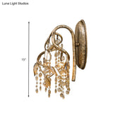 Translucent Crystal Led Wall Lamp - Decorative Branch Mount Lighting 2 Lights Brass Finish