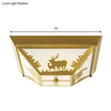 Trapezoid Brass Flush Mount Vintage Metal Ceiling Lamp With 4 Bulbs – Ideal For Living Room Lighting