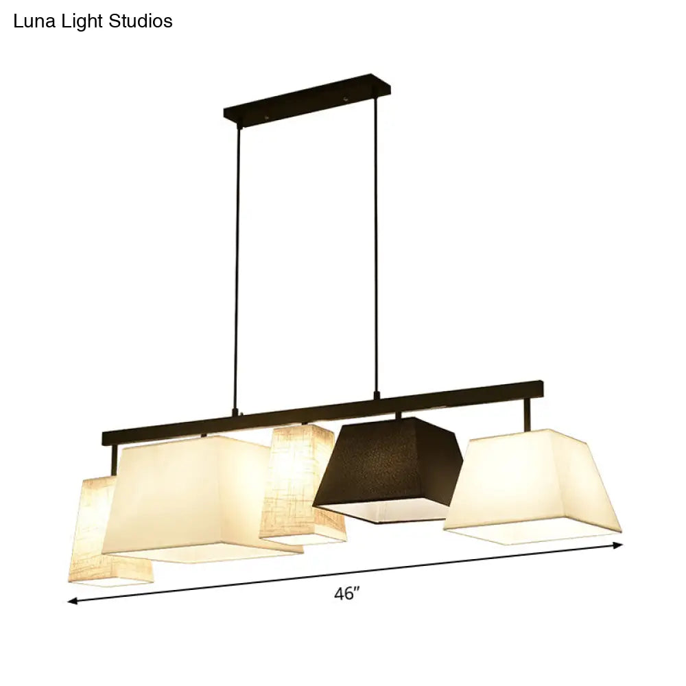 Trapezoid Fabric Hanging Lamp - 3/5 Black And White Lights Contemporary Island Light Kit