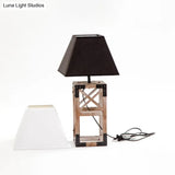 Trapezoid Nightstand Lamp: Modernist 1-Bulb Fabric Table Lamp With Wood Base (White/Black)